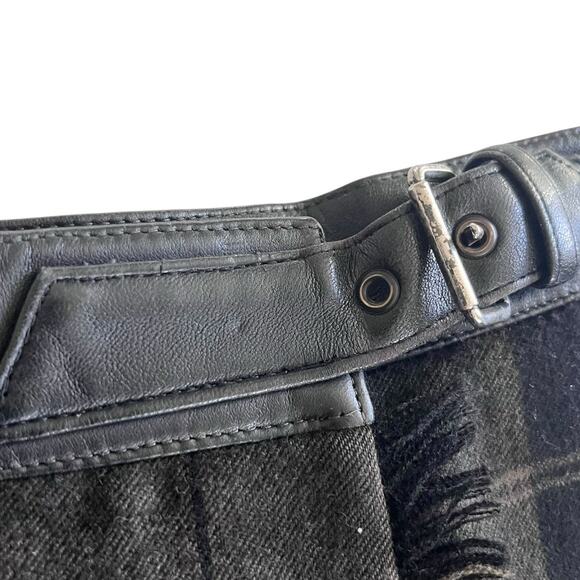 Escada Brown Black Plaid Wool Pleated Leather Belt Midi Kilt Skirt Size 38/ US M - Picture 6 of 12